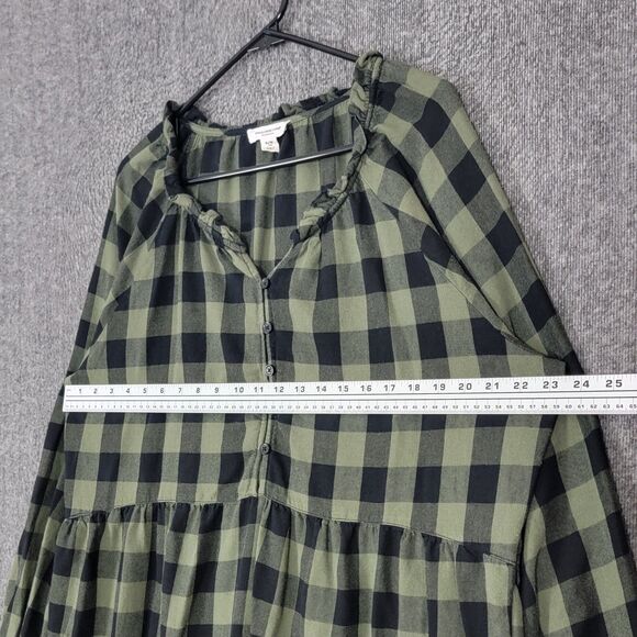 BeachLunchLounge Dress Womens XL Green Black Buffalo Check Flannel Long Sleeve - Picture 6 of 12